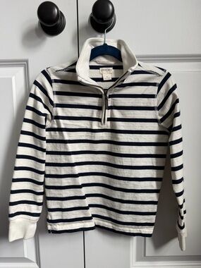 Crewcuts Cream and Navy Striped quarter Zip-Up Sweater